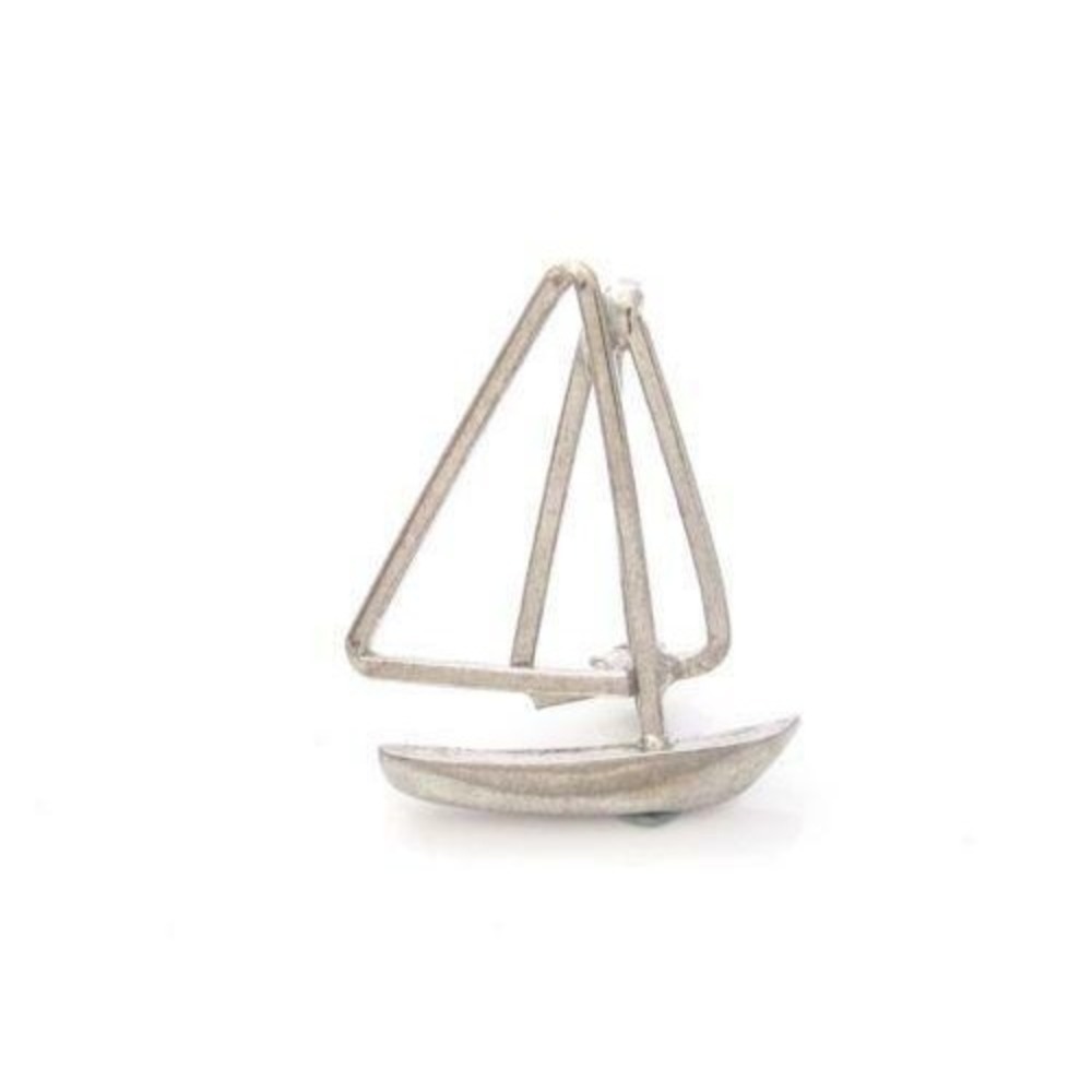 VINTAGE MODERNIST SILVER PLATED ABSTRACT‎ SAIL BOAT*MARINE OCEAN BROOCH PIN